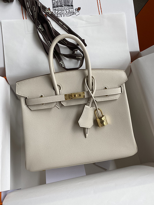 エルメス バーキン 25 コピー 美しいBirkin 25 cm手縫いミルクセーキホワイトレザーゴールドバックルハンドバッグ