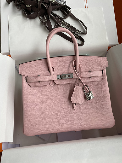 エルメス バーキン 25 スーパーコピー Birkin 25 cm 3 Qパウダー輸入Epsomレザーシルバーバックルセイコー全手縫い トートバッグ