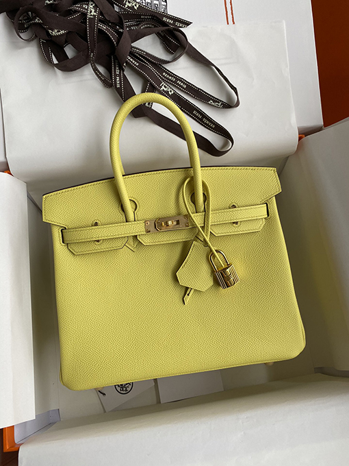 エルメス バーキン 25 スーパーコピー レモンイエローBirkin 25 cm 輸入エプソムレザーゴールドバックル バッグ