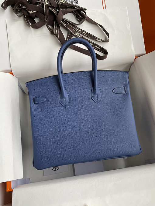 エルメス バーキン 25 スーパーコピー Birkin 25 cmメノウブルーエプソムレザー シルバーバックル全手作り バッグ