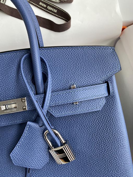 エルメス バーキン 25 スーパーコピー Birkin 25 cmメノウブルーエプソムレザー シルバーバックル全手作り バッグ