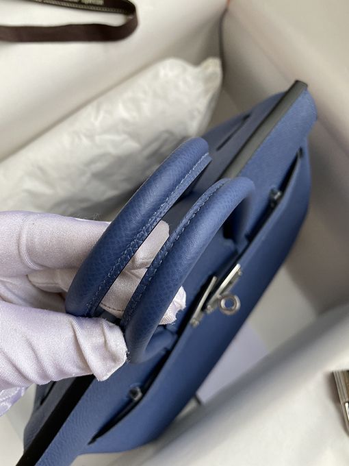 エルメス バーキン 25 スーパーコピー Birkin 25 cmメノウブルーエプソムレザー シルバーバックル全手作り バッグ