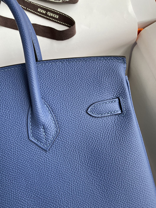 エルメス バーキン 25 スーパーコピー Birkin 25 cmメノウブルーエプソムレザー シルバーバックル全手作り バッグ