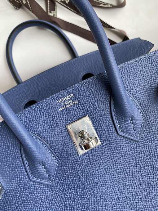 エルメス バーキン 25 スーパーコピー Birkin 25 cmメノウブルーエプソムレザー シルバーバックル全手作り バッグ