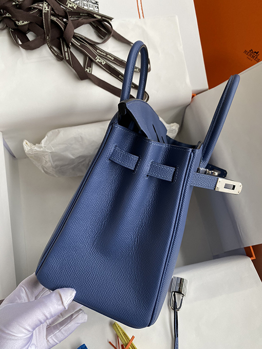 エルメス バーキン 25 スーパーコピー Birkin 25 cmメノウブルーエプソムレザー シルバーバックル全手作り バッグ