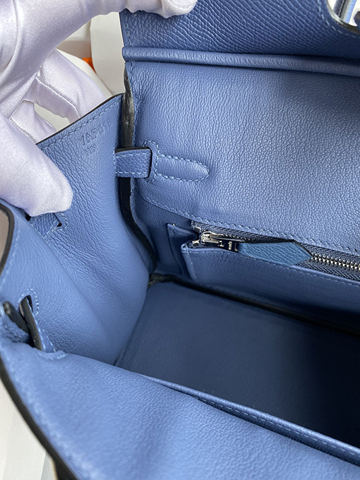 エルメス バーキン 25 スーパーコピー Birkin 25 cmメノウブルーエプソムレザー シルバーバックル全手作り バッグ