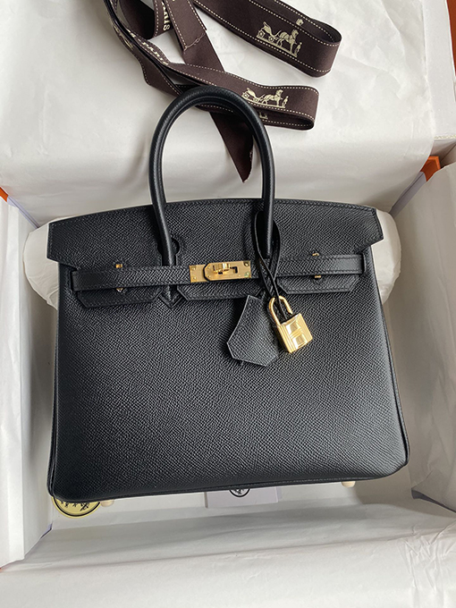 エルメス バーキン 25 コピー Birkin 25 cm輸入エプソムレザー 黒と金のバックルのファッションの選択 バッグ