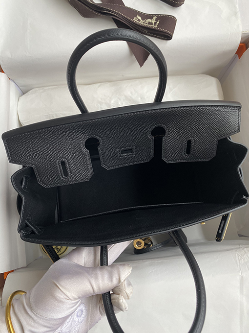 エルメス バーキン 25 コピー Birkin 25 cm輸入エプソムレザー 黒と金のバックルのファッションの選択 バッグ