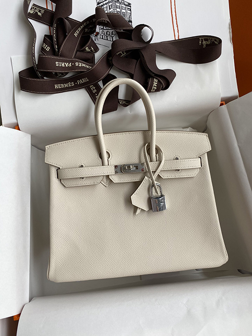 エルメス バーキン  25 コピー ミルクセーキホワイトとシルバーバックルの優れたブティック HERMES バッグ