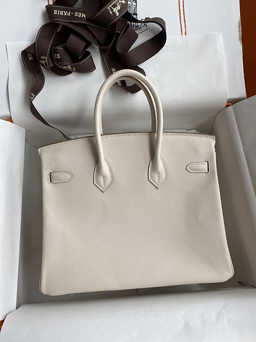 エルメス バーキン  25 コピー ミルクセーキホワイトとシルバーバックルの優れたブティック HERMES バッグ