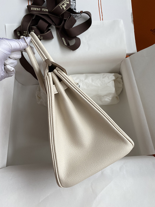 エルメス バーキン  25 コピー ミルクセーキホワイトとシルバーバックルの優れたブティック HERMES バッグ