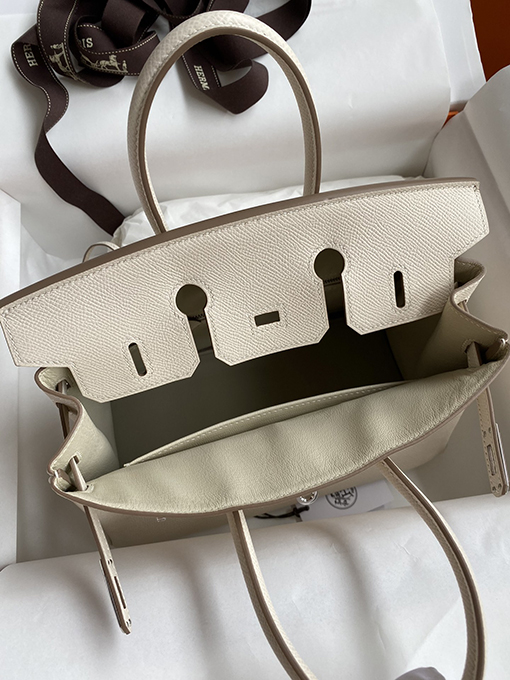 エルメス バーキン  25 コピー ミルクセーキホワイトとシルバーバックルの優れたブティック HERMES バッグ