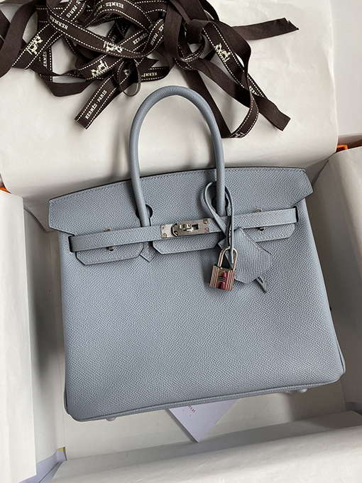 エルメス バーキン  25 コピー Birkin 25 cmリネンブルーエプソムレザーハンドバッグ シルバーバックルは魅力的です バッグ