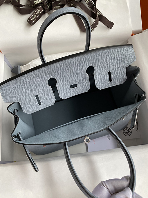 エルメス バーキン  25 コピー Birkin 25 cmリネンブルーエプソムレザーハンドバッグ シルバーバックルは魅力的です バッグ