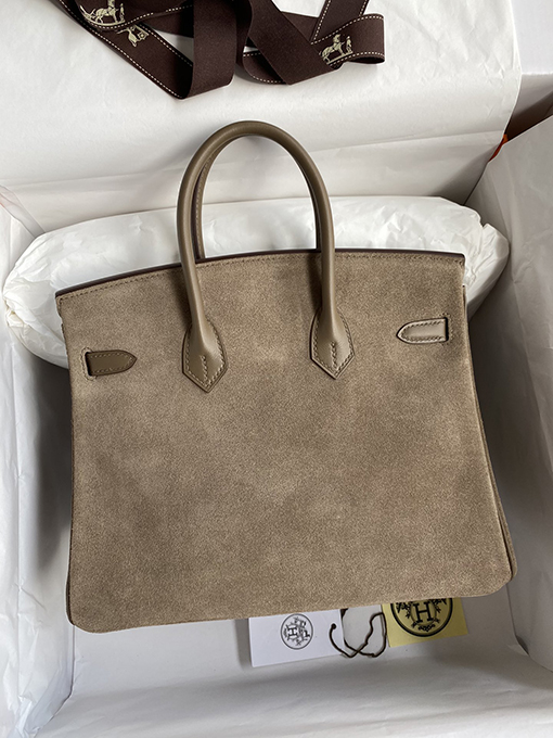 エルメス バーキン  25 コピー  25 cmインポートスイフト/スエードハンド  エレファントグレーシルバーバックル バッグ