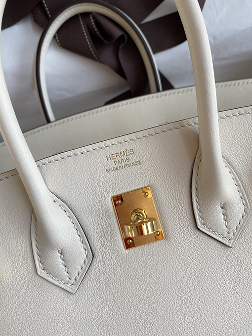 エルメス バーキン  25 スーパーコピー Birkin 25 cmインポートスイフトレザークリームプラチナバックルトートバッグ