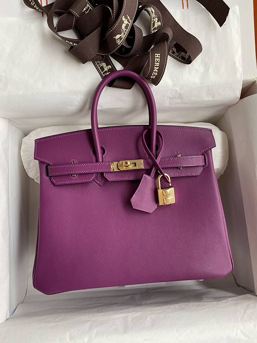 エルメス バーキン 25 コピー Birkin 25 cmインポートスイフトレザーアネモネパープルバックル バッグ