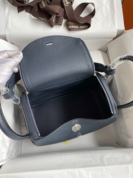 エルメス リンディ26    輸入牛革ミッドナイトブルートートバッグ