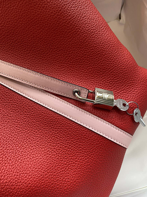 エルメス Picotin 22 cm中国赤と3 Qピンクのステッチトートバッグ