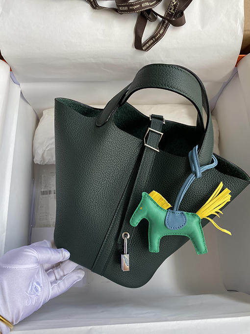 エルメス Picotin 18 cm TCレザーハンドバッグ 緑色の小馬