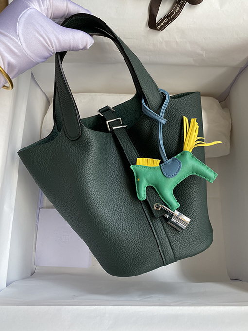 エルメス Picotin 18 cm TCレザーハンドバッグ 緑色の小馬