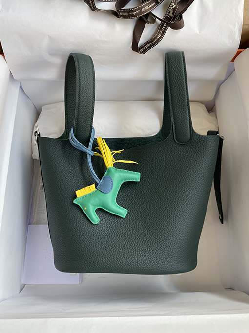 エルメス Picotin 18 cm TCレザーハンドバッグ 緑色の小馬