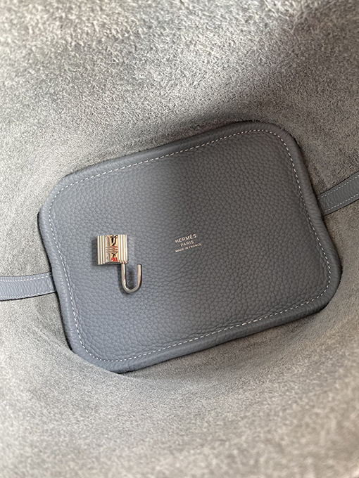 エルメス 輸入TCレザーリネンブルー18 cmハンドバッグ