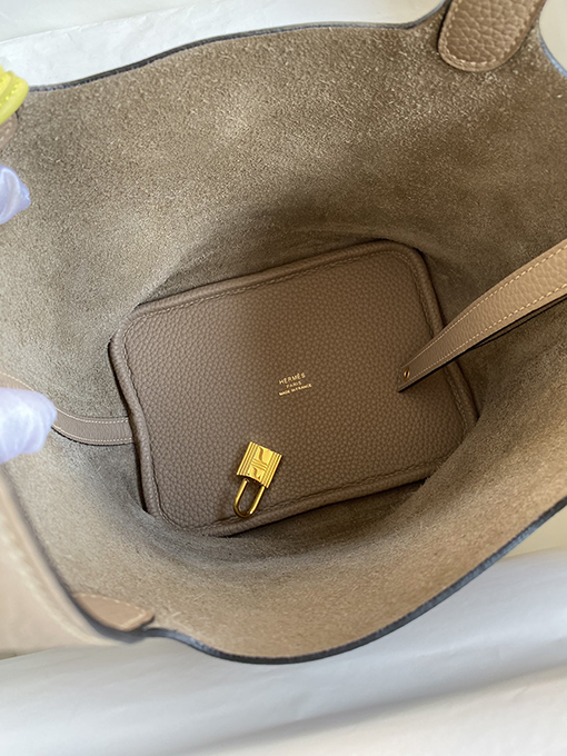 エルメス Picotin 18 cmの輸入キジバトグレーTCレザーハンドバッグ