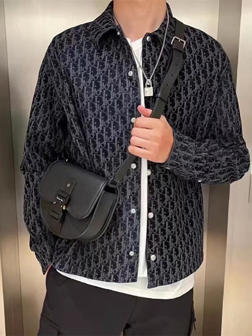 ディオール Oblique Kasuri 長袖 モノグラムシャツ 略显宽松