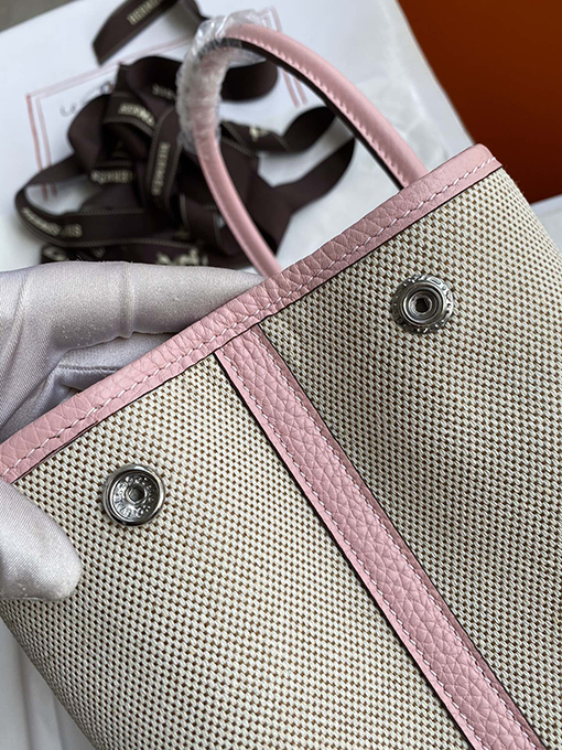 エルメスガーデン30 シルバーバックルワックス糸 アプリコット色 30cmバッグ
