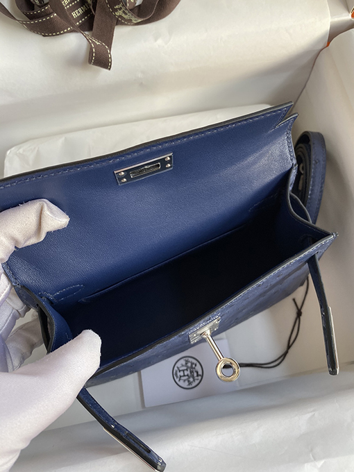 エルメス ケリー19 二代目ミニケリー19 cmアイリスブルーシルバーバックルバッグ