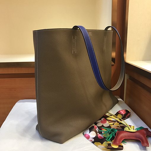 エルメス   エレクトロブルーエレファントグレー42 cm輸入トーゴ革手作りレジ袋