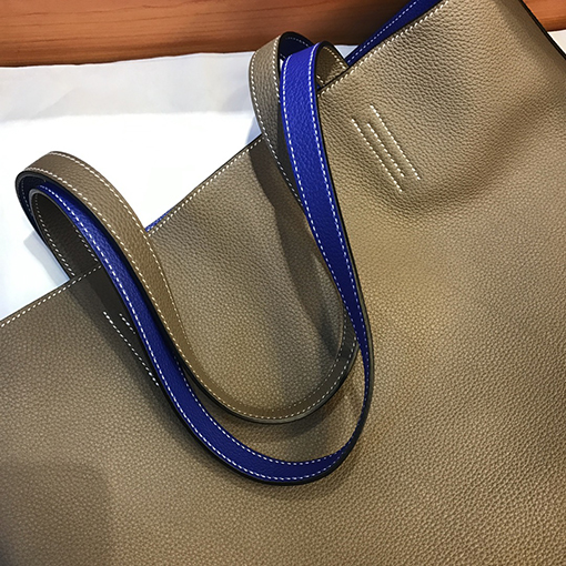 エルメス   エレクトロブルーエレファントグレー42 cm輸入トーゴ革手作りレジ袋