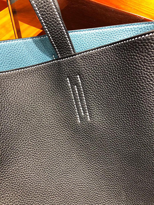 エルメス To goレザーブラックデニムブルーショッピングバッグ
