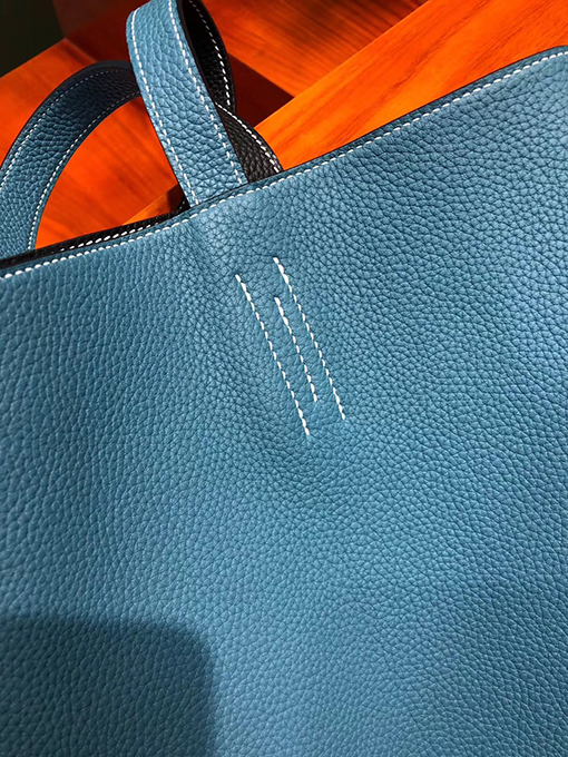 エルメス To goレザーブラックデニムブルーショッピングバッグ