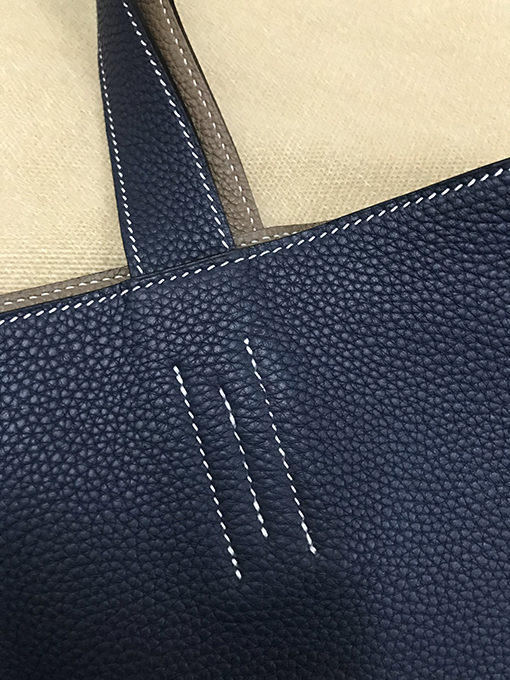 エルメス 42 cm輸入To go皮宝青ピン象灰全手縫いショッピングバッグ