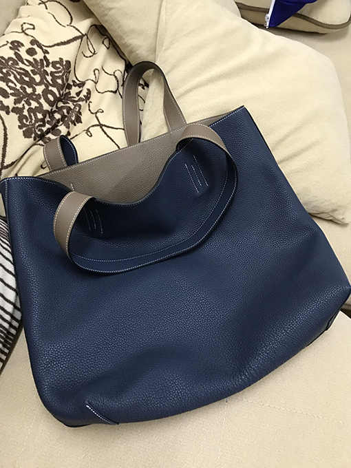 エルメス 42 cm輸入To go皮宝青ピン象灰全手縫いショッピングバッグ