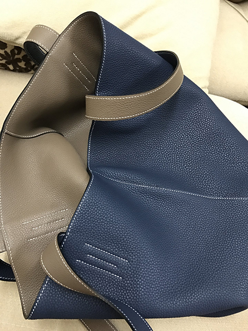 エルメス 42 cm輸入To go皮宝青ピン象灰全手縫いショッピングバッグ