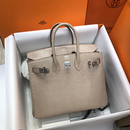 エルメス バーキン 25 シルバーバックル付きバーキン25 cm輸入トカゲ革バッグ