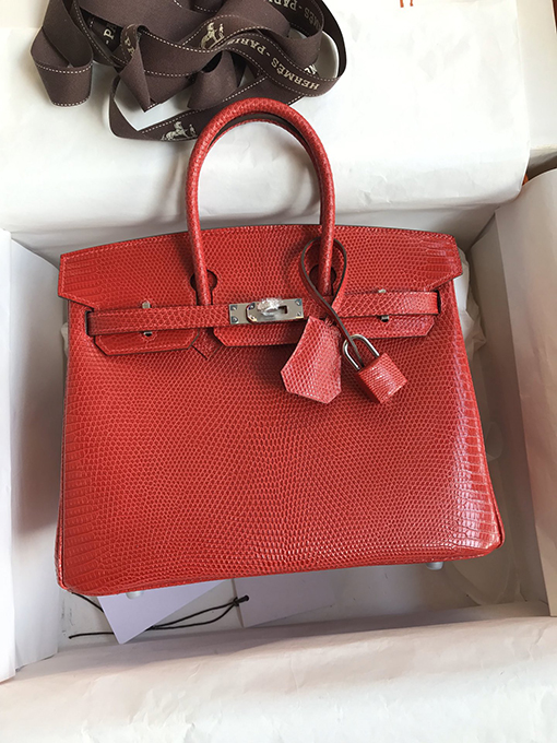 エルメス バーキン 25 国旗赤銀バックルトカゲ革Birkin 25 cmハンドバッグ
