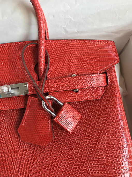 エルメス バーキン 25 国旗赤銀バックルトカゲ革Birkin 25 cmハンドバッグ