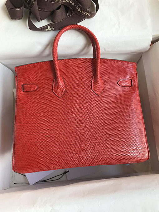 エルメス バーキン 25 国旗赤銀バックルトカゲ革Birkin 25 cmハンドバッグ