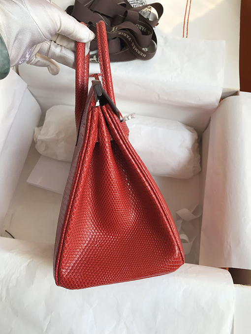 エルメス バーキン 25 国旗赤銀バックルトカゲ革Birkin 25 cmハンドバッグ