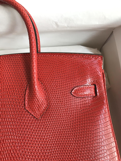 エルメス バーキン 25 国旗赤銀バックルトカゲ革Birkin 25 cmハンドバッグ