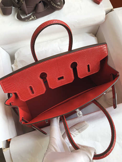 エルメス バーキン 25 国旗赤銀バックルトカゲ革Birkin 25 cmハンドバッグ