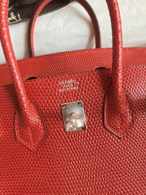 エルメス バーキン 25 国旗赤銀バックルトカゲ革Birkin 25 cmハンドバッグ