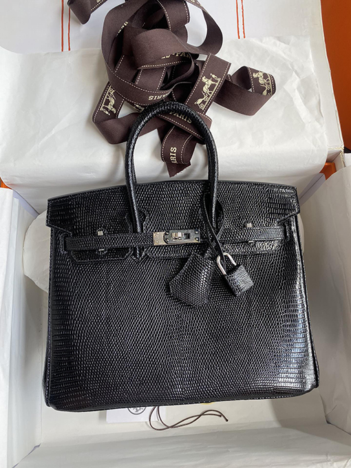 エルメス バーキン 25 Birkin 25 cm輸入トカゲ革ブラックシルバーバックルバッグ