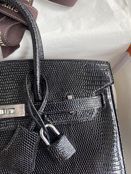 エルメス バーキン 25 Birkin 25 cm輸入トカゲ革ブラックシルバーバックルバッグ