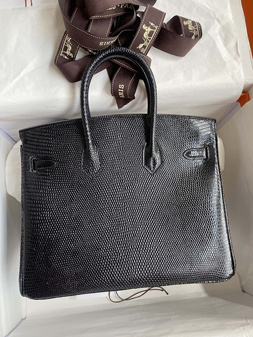 エルメス バーキン 25 Birkin 25 cm輸入トカゲ革ブラックシルバーバックルバッグ
