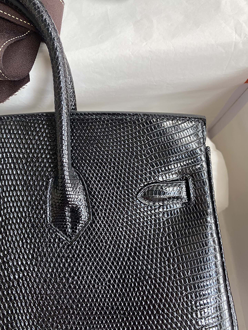 エルメス バーキン 25 Birkin 25 cm輸入トカゲ革ブラックシルバーバックルバッグ